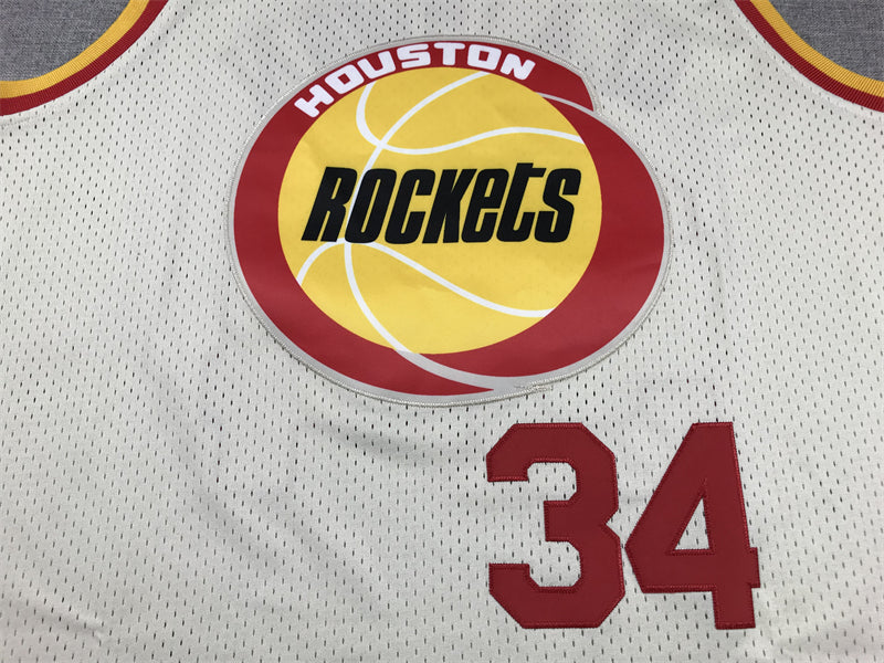 Men's Houston Rockets Hakeem Olajuwon #34 Cream Chainstitch Swingman Jersey1