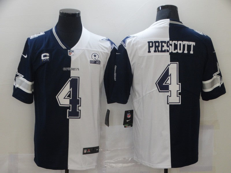 Men's Dallas Cowboys Dak Prescott #4 Navy/White Game Jersey1