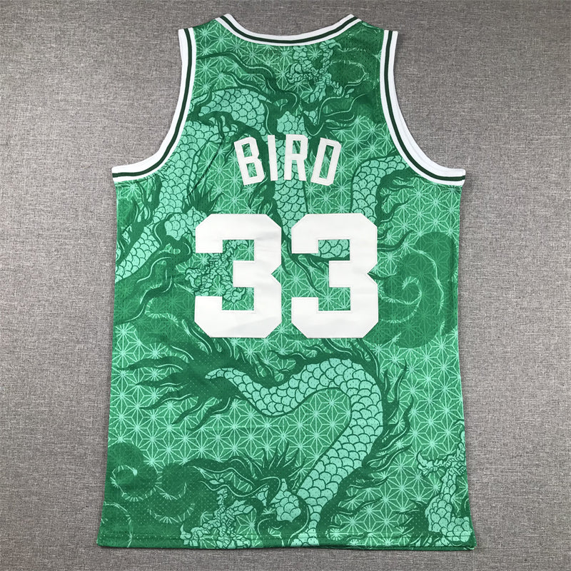 Men's Boston Celtics Larry Bird #33 Green Year of Dragon Edition Swingman Jersey1