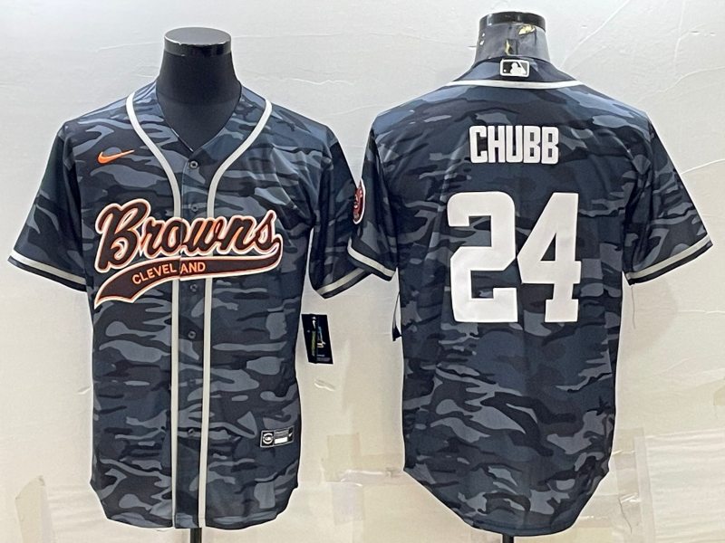 Men's Cleveland Browns Nick Chubb #24 Grey Camouflage Game Jersey1 Joint Edition