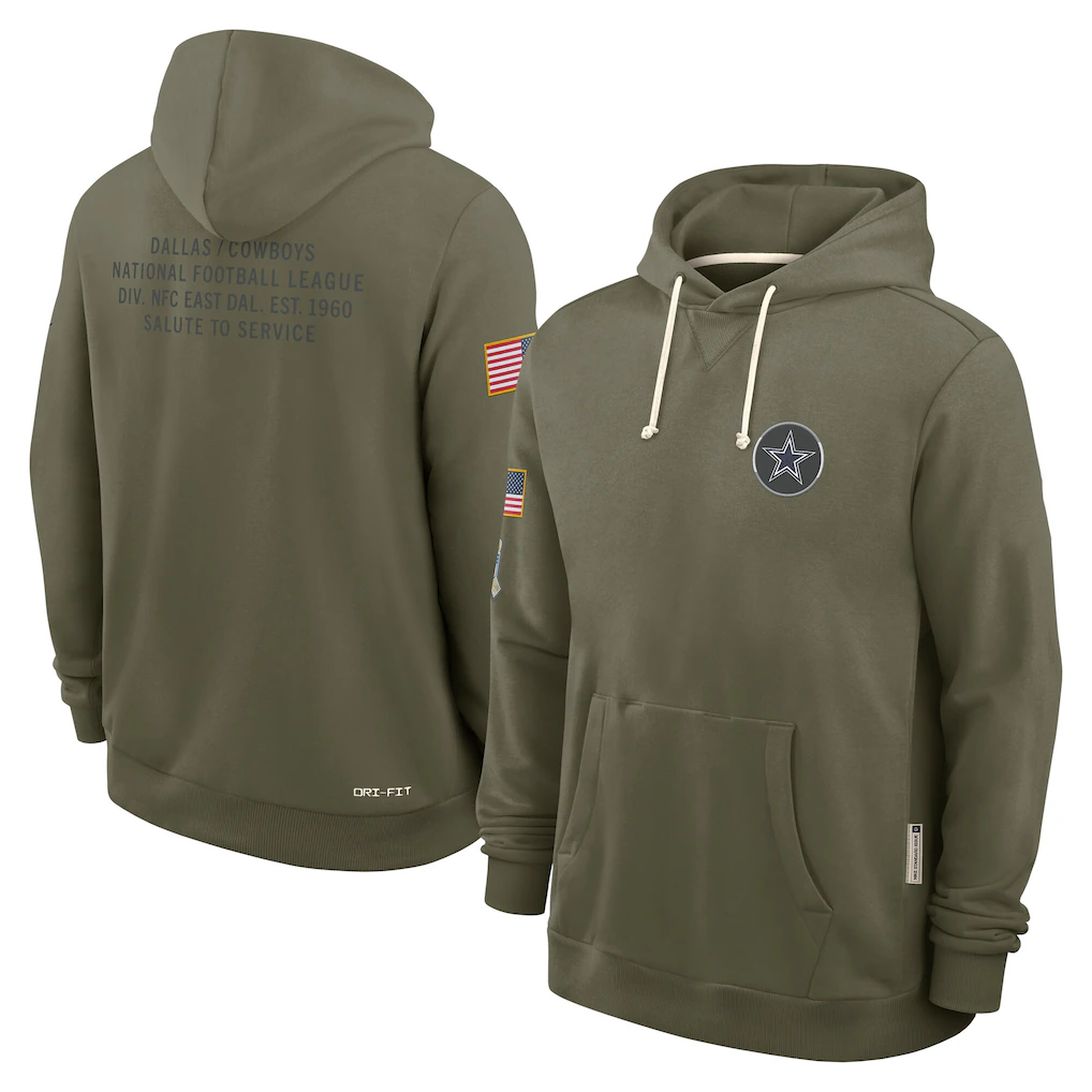 Dallas Cowboys Olive 2025 Salute to Service Sideline Dri-FIT Hoodie - JerseysFreak
