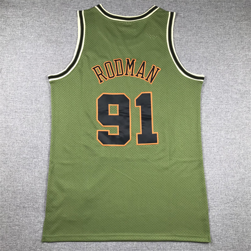 Men's Chicago Bulls Dennis Rodman #91 Army Green 1997-98 Hardwood Classics Swingman Jersey1