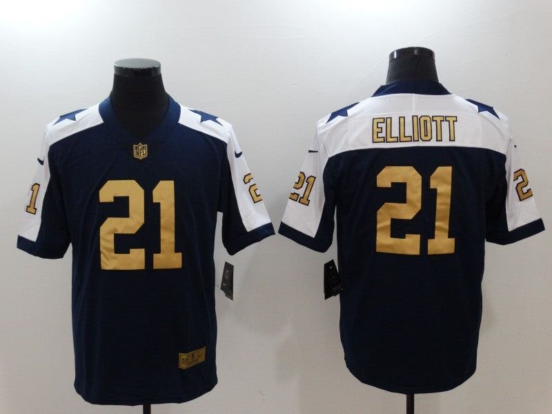Men's Dallas Cowboys Ezekiel Elliott #21 Navy Game Jersey1