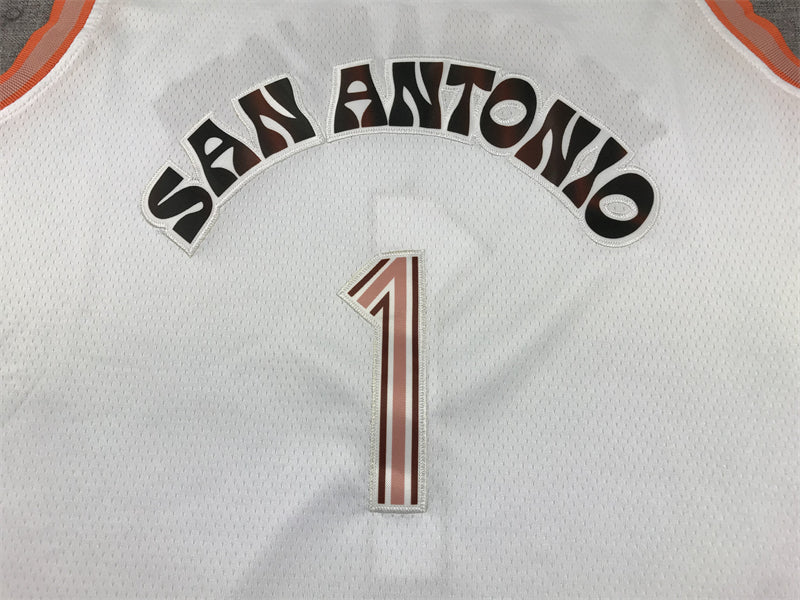 Men's San Antonio Spurs Victor Wembanyama #1 White 2023/24 Swingman Jersey1 - City Edition