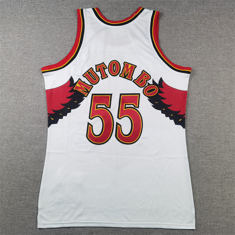 Men's Atlanta Hawks Dikembe Mutombo #55 White 1996-97 Hardwood Classics Swingman Jersey1