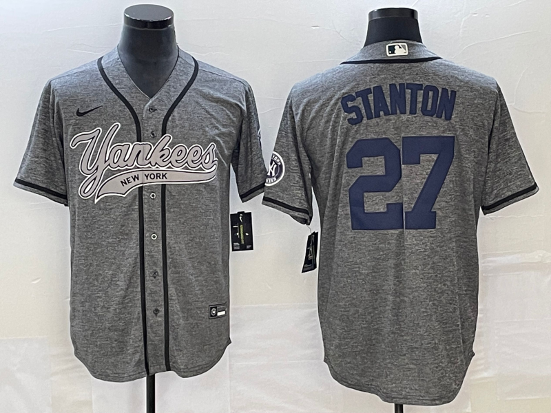 Men's New York Yankees Giancarlo Stanton #27 Gray Game Jersey1 Joint Edition