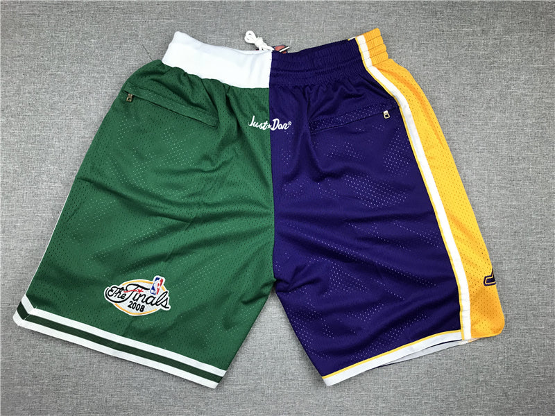 Men's Los Angeles Lakers/Boston Celtics Purple/Green Splicing Basketball Shorts1