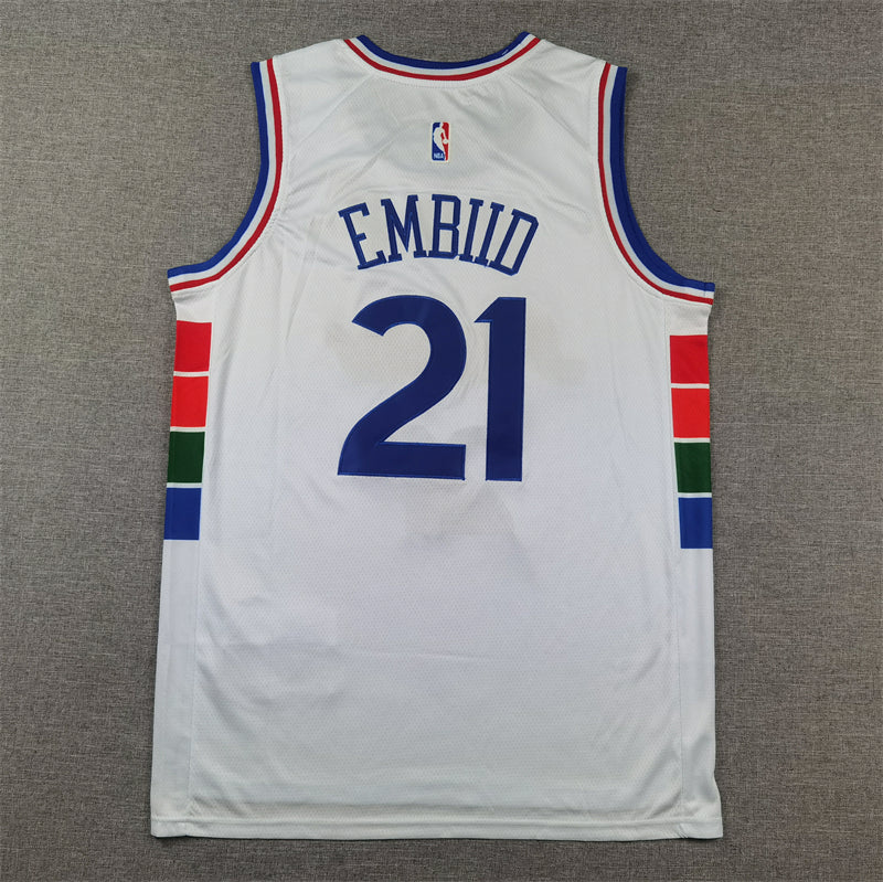 Men's Philadelphia 76ers Joel Embiid #21 White 2024/25 Swingman Player Jersey1 - City Edition