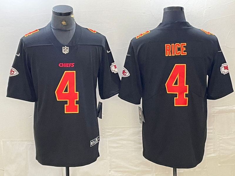 Men's Kansas City Chiefs Rashee Rice #4 Black Fashion Game Jersey1