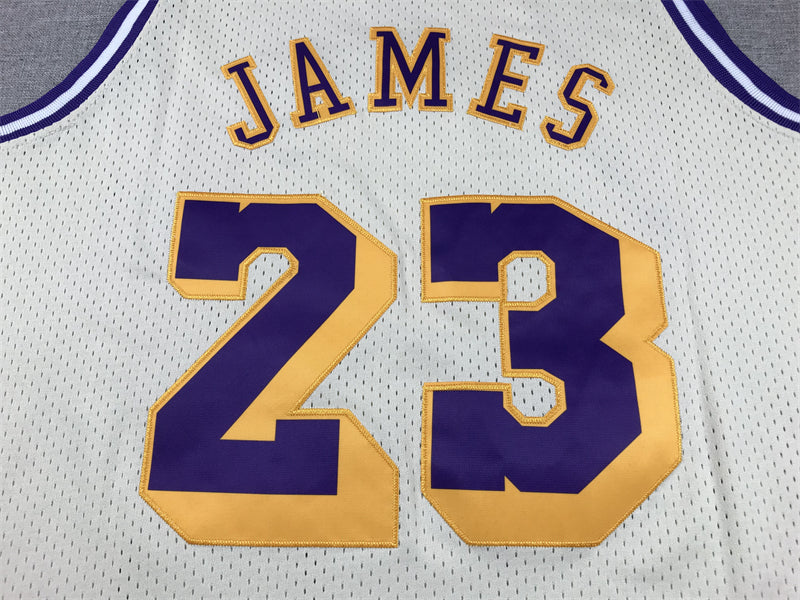 Men's Los Angeles Lakers LeBron James #23 Cream Hardwood Classics Swingman Jersey1