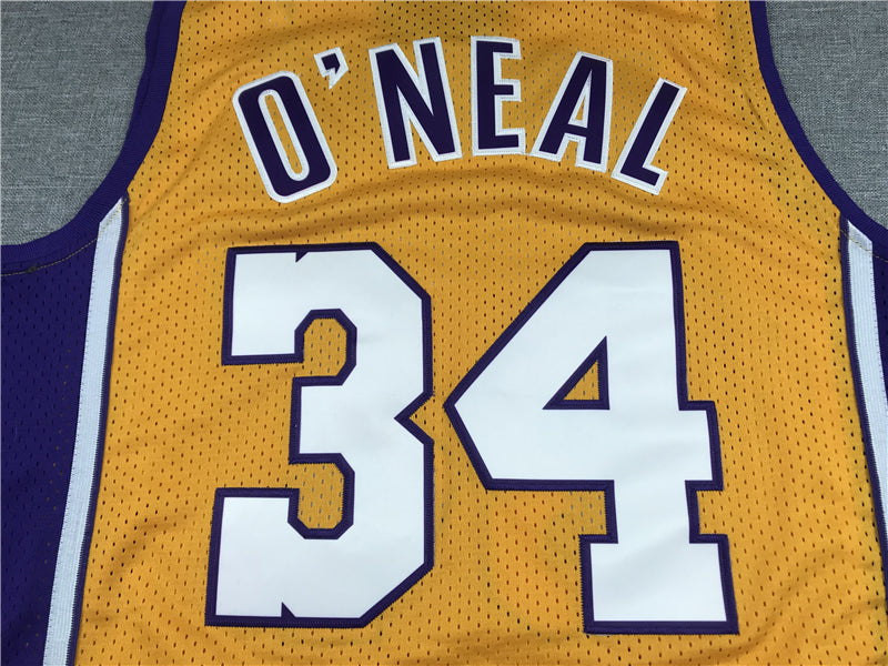 Men's Los Angeles Lakers Shaquille O'Neal #34 Yellow 1999-00 Classics Jersey1