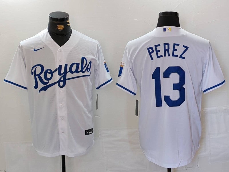 Men's Kansas City Royals Salvador Perez #13 White Home Limited Player Jersey1