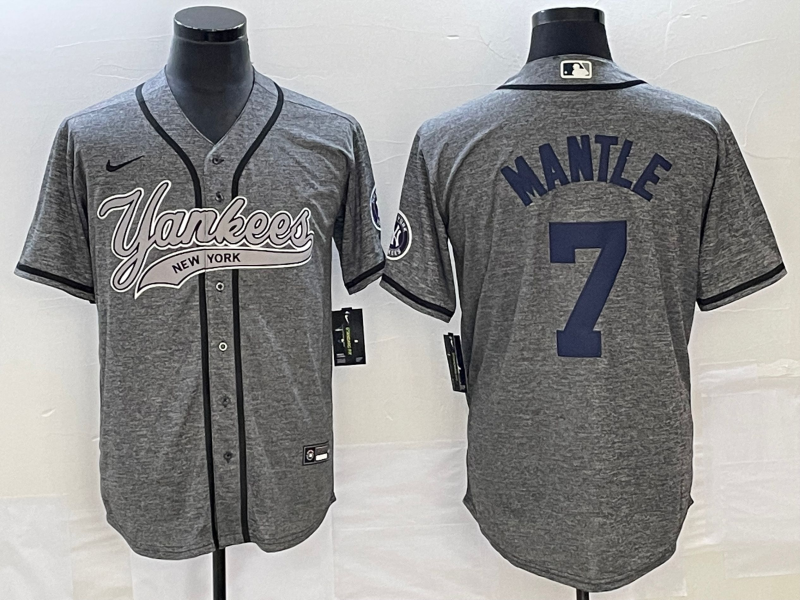 Men's New York Yankees Mickey Mantle #7 Gray Game Jersey1 Joint Edition