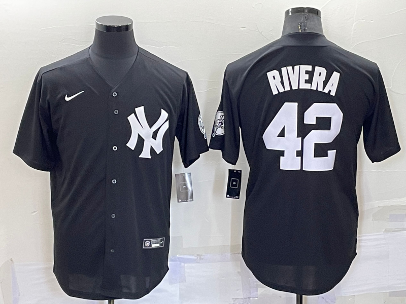 Men's New York Yankees Mariano Rivera #42 Black Replica Baseball Jersey1