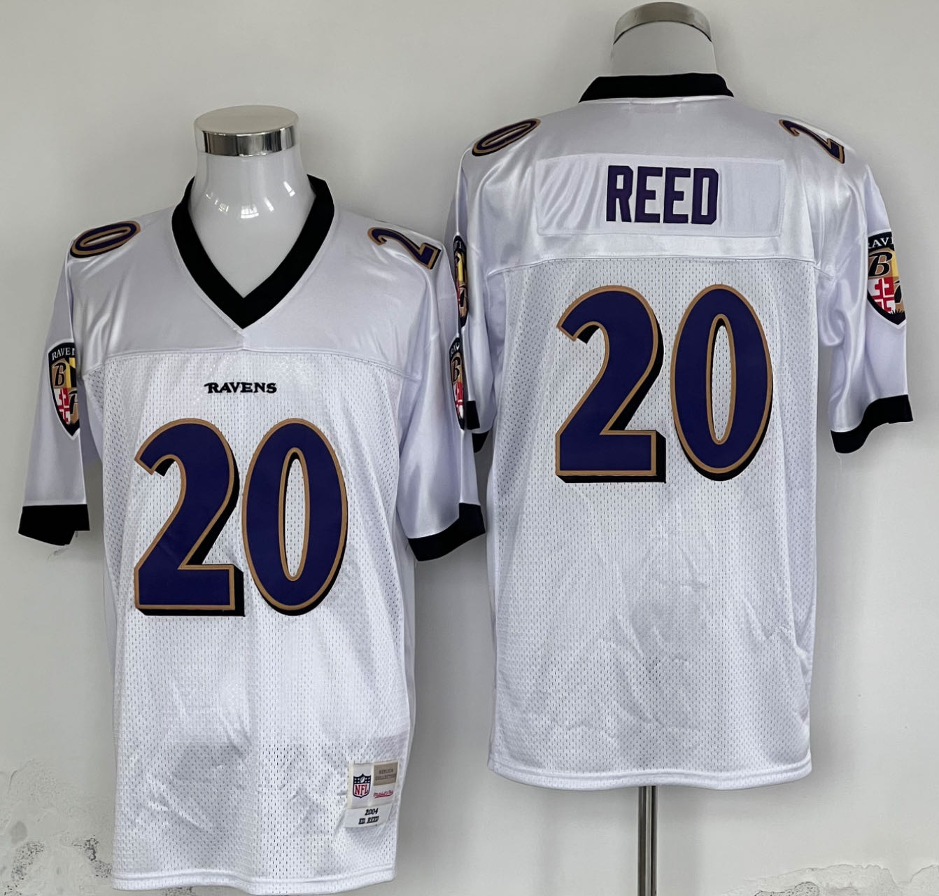 Men's Baltimore Ravens Ed Reed Mitchell & Ness White Legacy Replica Player Jersey1