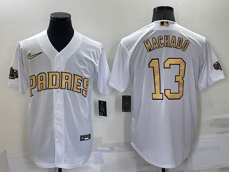 Men's San Diego Padres Manny Machado #13 White Replica Baseball Jersey1