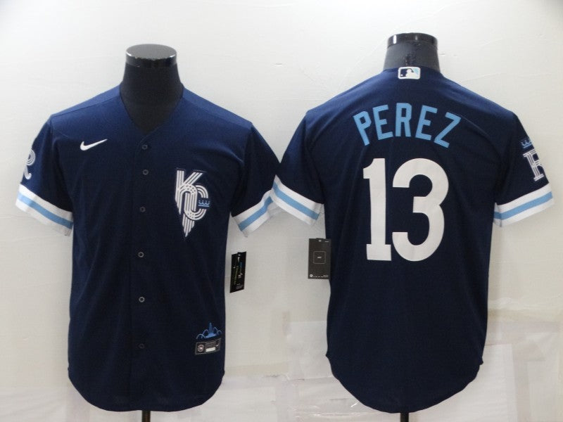 Men's Kansas City Royals Salvador Perez #13 Navy Replica Baseball Jersey1
