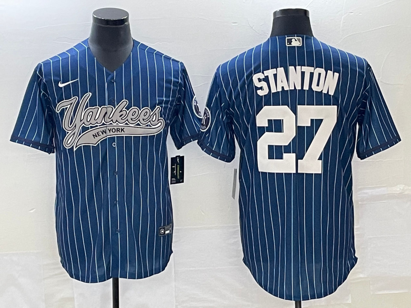 Men's New York Yankees Giancarlo Stanton #27 Blue Player Jersey1 Joint Edition