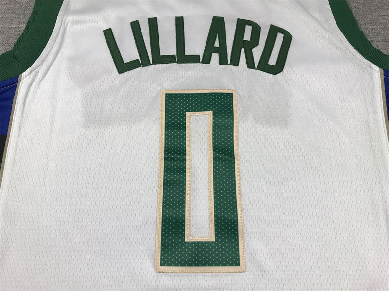 Men's Milwaukee Bucks Damian Lillard #0 White Fast Break Player Jersey1 - Association Edition