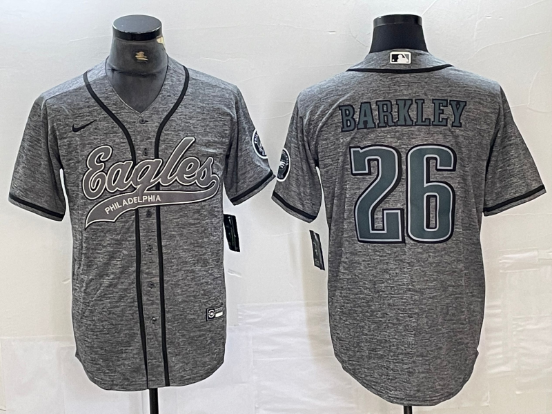 Men's Philadelphia Eagles Saquon Barkley #26 Gray Game Jersey1 Joint Edition
