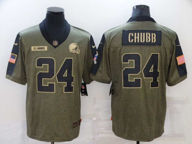 Men's Cleveland Browns Nick Chubb #24 Olive Game Player Jersey1