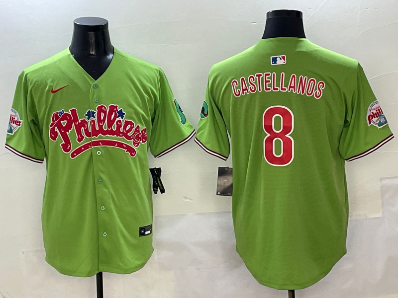 Men's Philadelphia Phillies Nick Castellanos #8 Green Player Jersey1