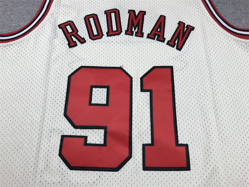 Men's Chicago Bulls Dennis Rodman #91 Cream Hardwood Classics Swingman Jersey1