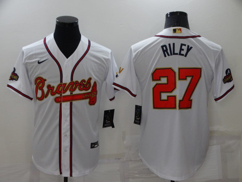 Men's Atlanta Braves Austin Riley #27 White Replica Game Jersey1