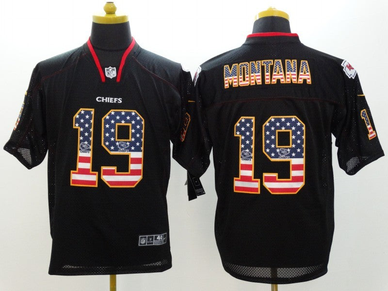 Men's Kansas City Chiefs Joe Montana #19 Black Game Jersey1
