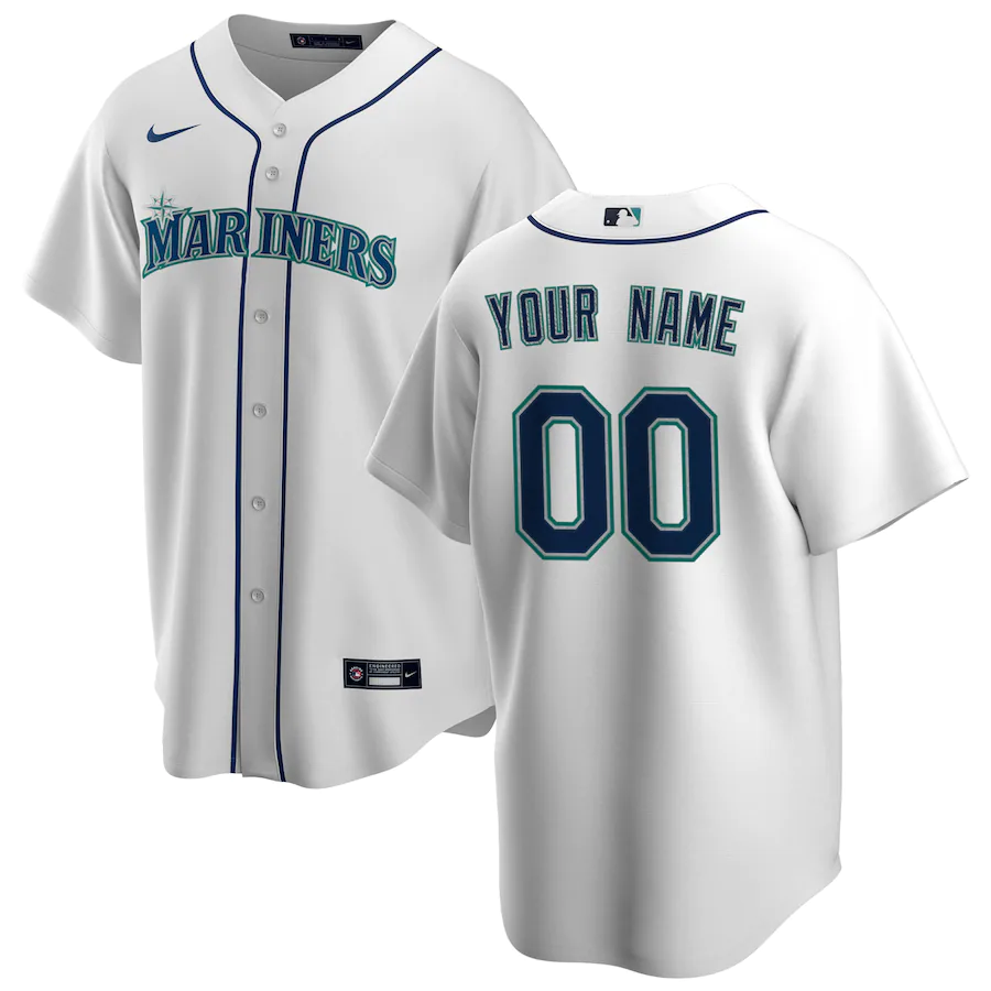 Men's Seattle Mariners White Home Replica Custom Jersey1