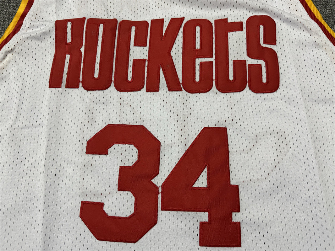Men's Houston Rockets Hakeem Olajuwon #34 White Hardwood Classics Swingman Jersey1