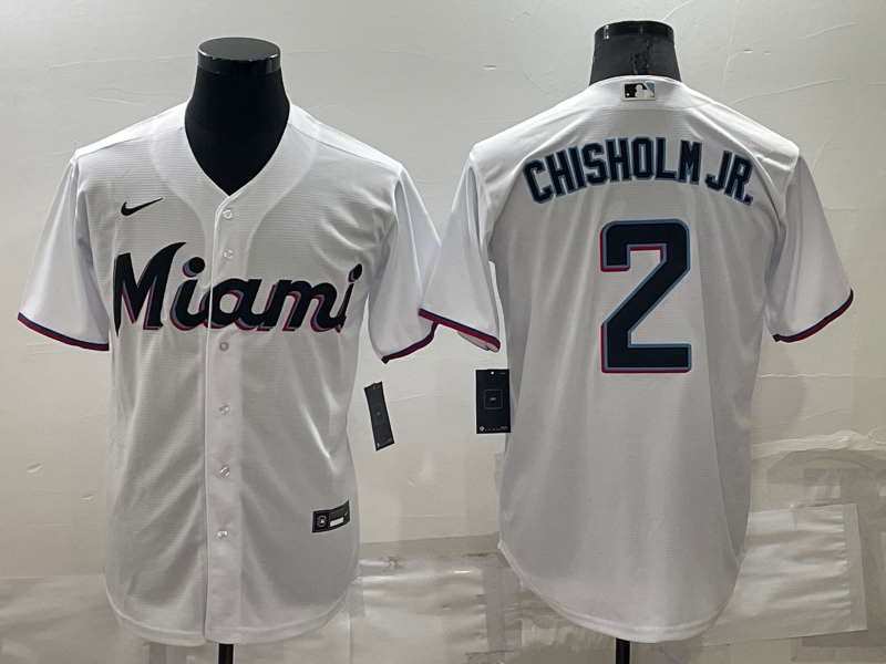 Men's Miami Marlins Jazz Chisholm Jr. #2 White Replica Baseball Jersey1