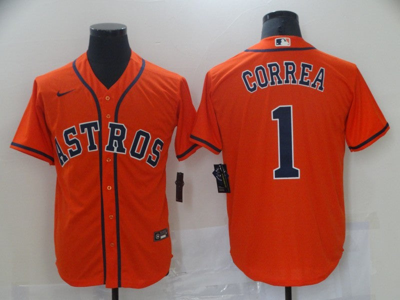 Men's Houston Astros Carlos Correa #1 Orange Replica Baseball Jersey1