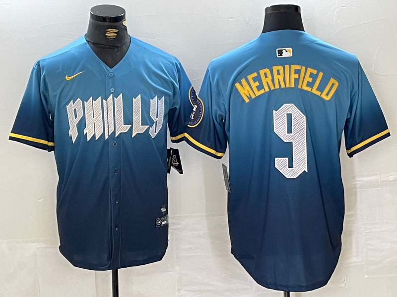 Men's Philadelphia Phillies Whit Merrifield #9 Blue 2024 City Connect Limited Player Jersey1