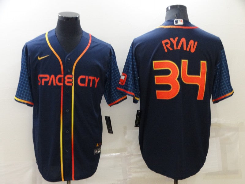 Men's Houston Astros Nolan Ryan #34 Navy Space City Jersey1