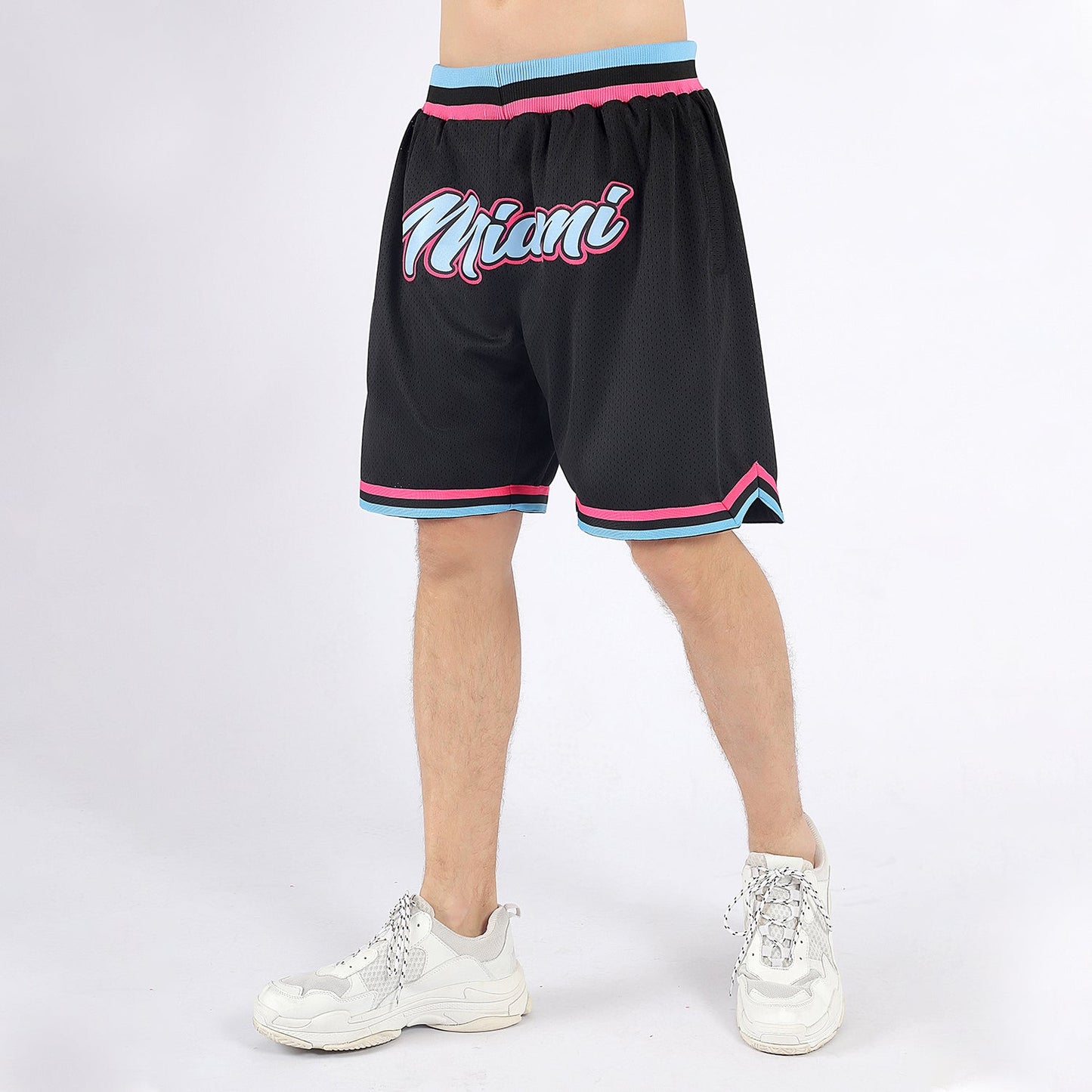 Custom Black Light Blue Pink Basketball Shorts - 2