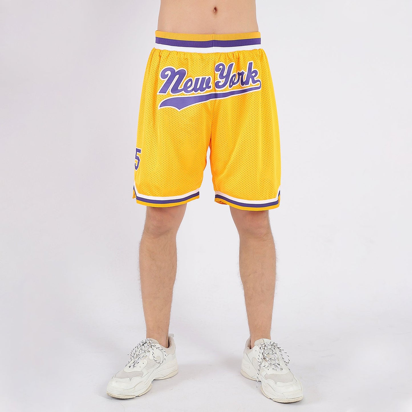 Custom Gold Purple White Basketball Shorts - 2