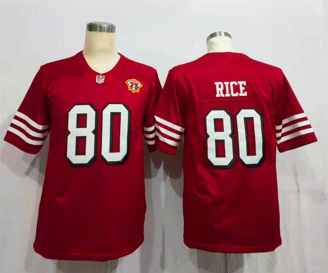 Men's San Francisco 49ers Jerry Rice Red 75th Anniversary Game Player Jersey1
