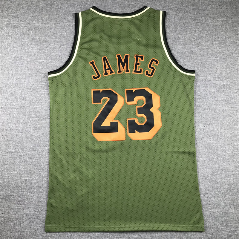 Men's Los Angeles Lakers LeBron James #23 Army Green 2018-19 Hardwood Classics Swingman Jersey1