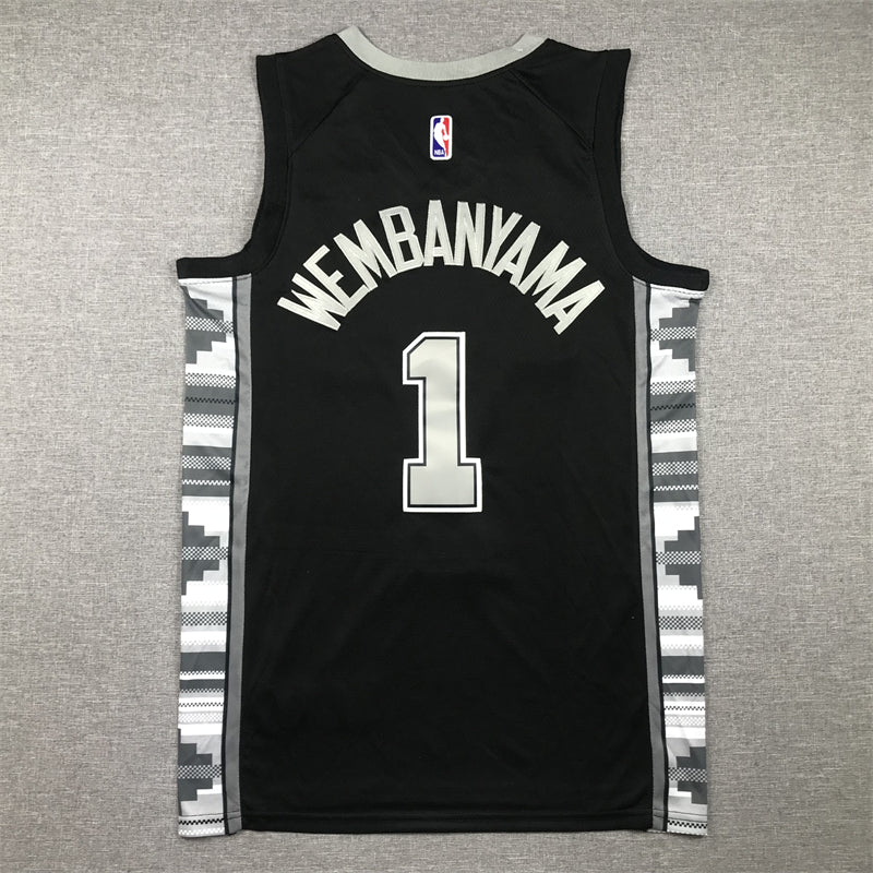 Men's San Antonio Spurs Victor Wembanyama #1 Black 2022/23 Swingman Jersey1 - Statement Edition