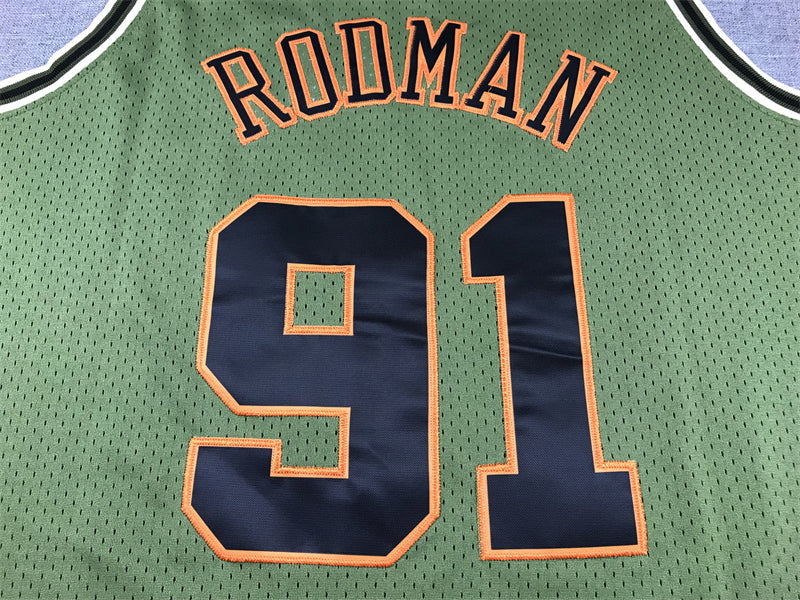 Men's Chicago Bulls Dennis Rodman #91 Army Green 1997-98 Hardwood Classics Swingman Jersey1