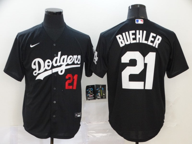 Men's Los Angeles Dodgers Walker Buehler #21 Black Stitched Jersey1