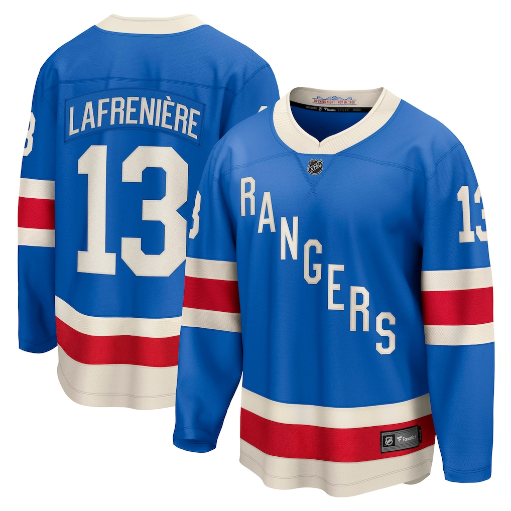 Men's New York Rangers Alexis Lafreniere #13 Fanatics Blue Centennial Breakaway Jersey
