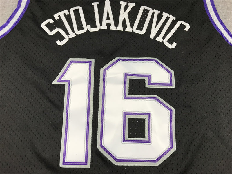 Men's Sacramento Kings Peja Stojakovic #16 Black Hardwood Classics Swingman Jersey1