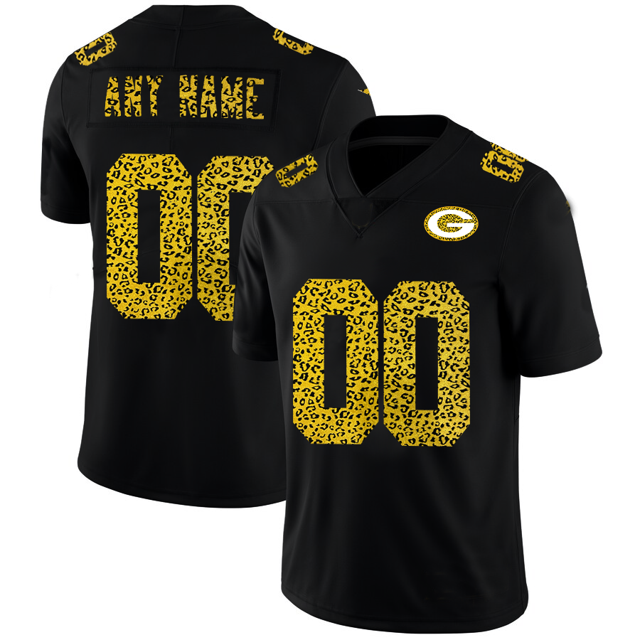 Custom1 Green Bay Packers Men's Leopard Print Fashion Vapor Limited Jersey1 Black Stitched Football Jerseys