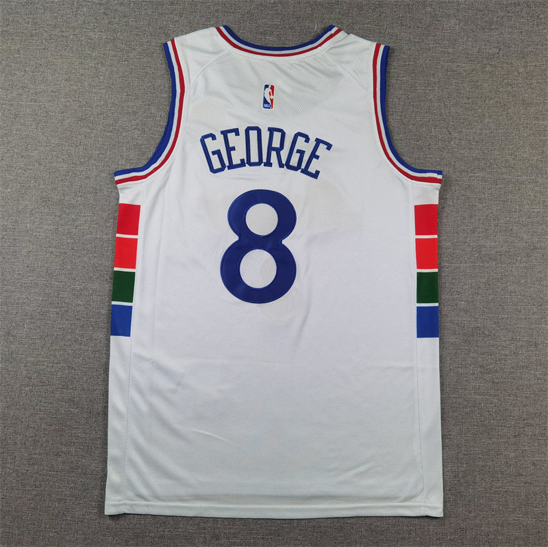 Men's Philadelphia 76ers Paul George #8 White 2024/25 Swingman Player Jersey1 - City Edition