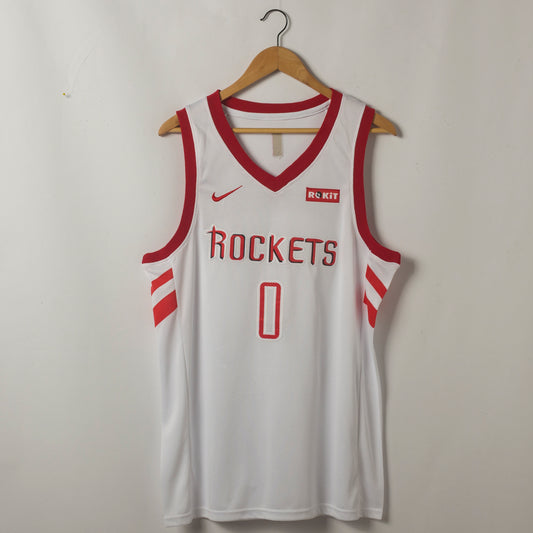 Men's Houston Rockets Russell Westbrook #0 NBA White Classics Swingman Player Jersey1