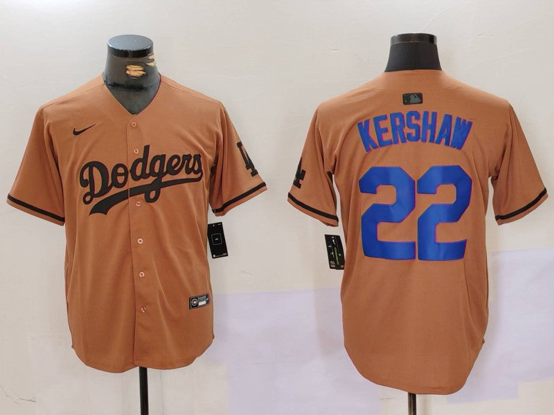 Men's Los Angeles Dodgers Clayton Kershaw #22 Brown Game Player Jersey1