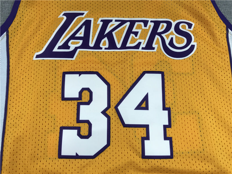 Men's Los Angeles Lakers Shaquille O'Neal #34 Yellow 1999-00 Classics Jersey1