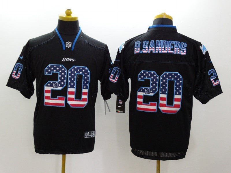 Men's Detroit Lions Barry Sanders #20 Black Game Player Jersey1